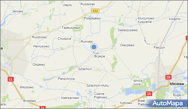 mapa Brzezie, Brzezie gmina Środa Wielkopolska na mapie Targeo